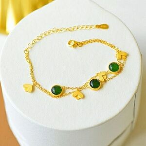 S925 silver double layer green jade bracelets